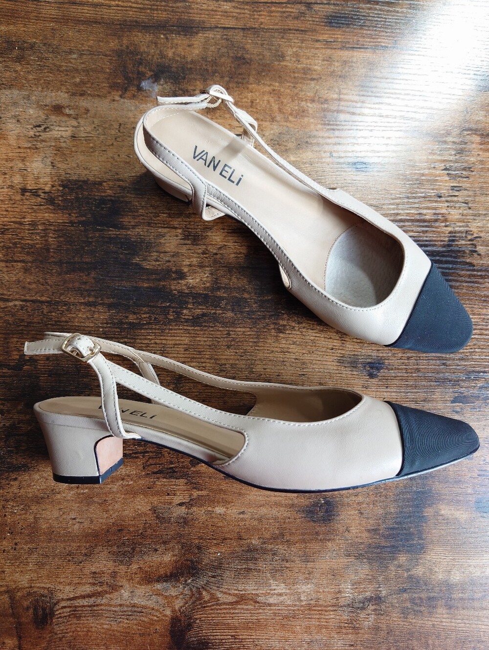 Vaneli Beige Black Cap Toe Slingback Pumps Size 9M